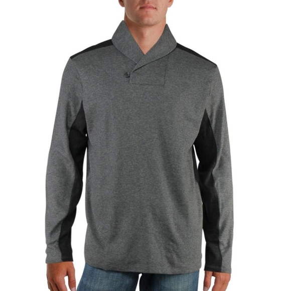 Men's Jacquard Shawl Collar Pullover Henley Sweater Shirt Gray Cotton Breathable - Picture 1 of 13